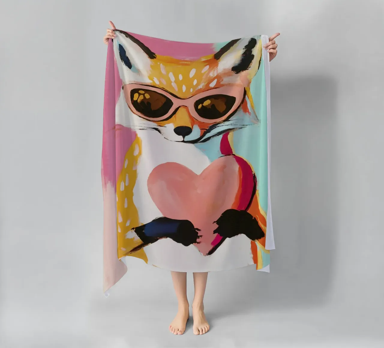 Volpe fredda Whimiscal con cuore telo mare da Modern Muse