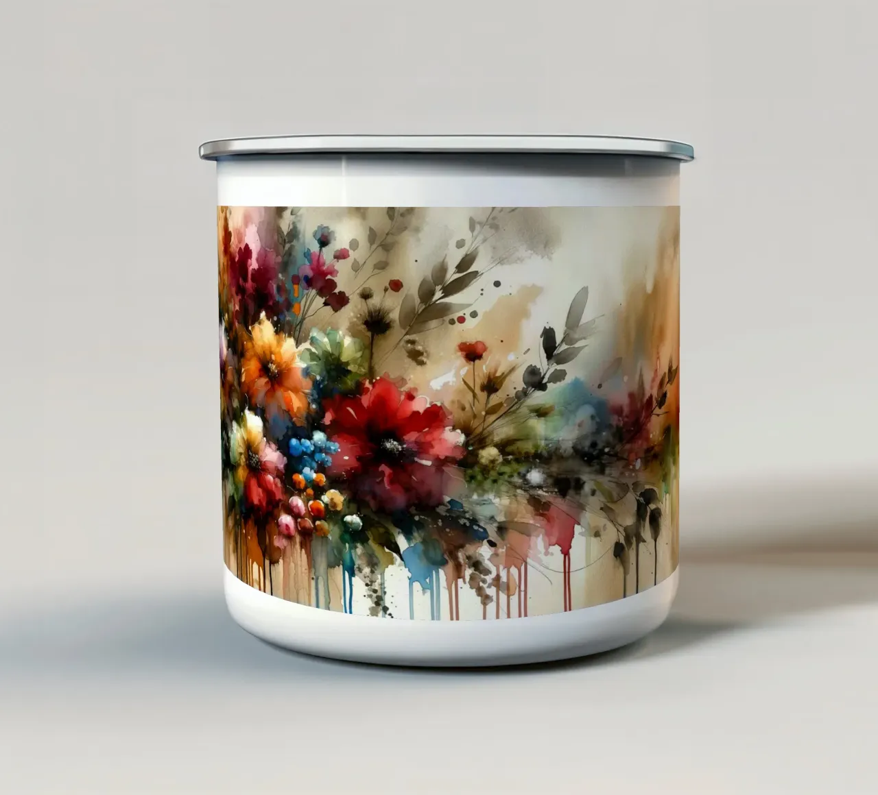 Etherische bloemsymfonie emaille mok van Chromatic Fusion Studio