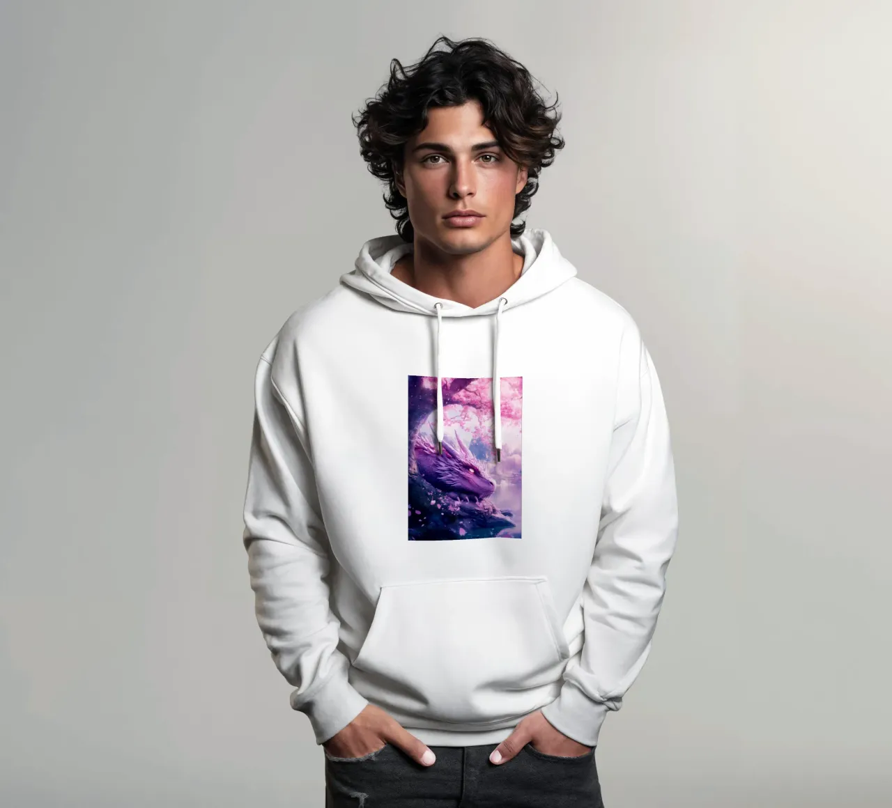 Drago in fiore di ciliegio felpa con cappuccio da Ginnery