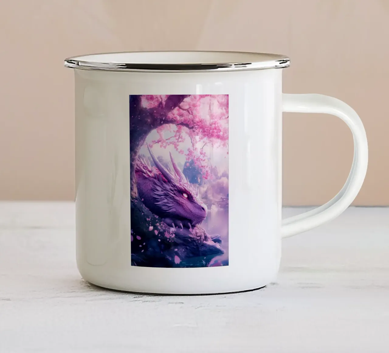 Drago in fiore di ciliegio tazza in smalto da Ginnery