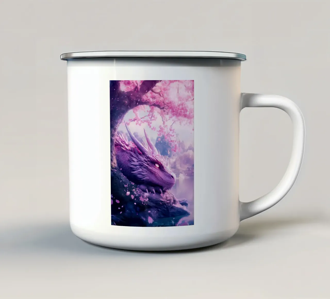 Drago in fiore di ciliegio tazza in smalto da Ginnery