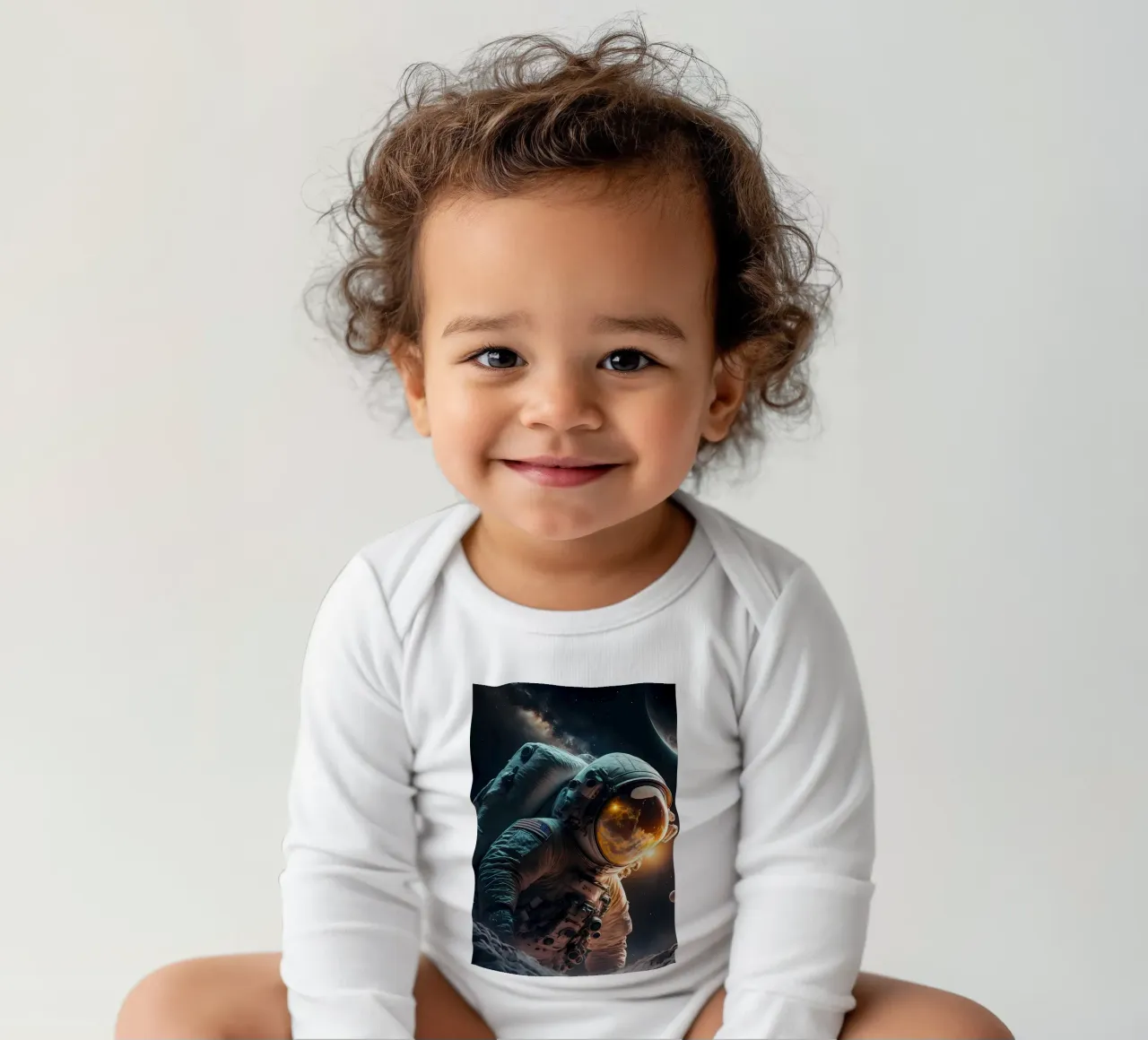 Astronaut in Space long-sleeve baby romper by Mikesell