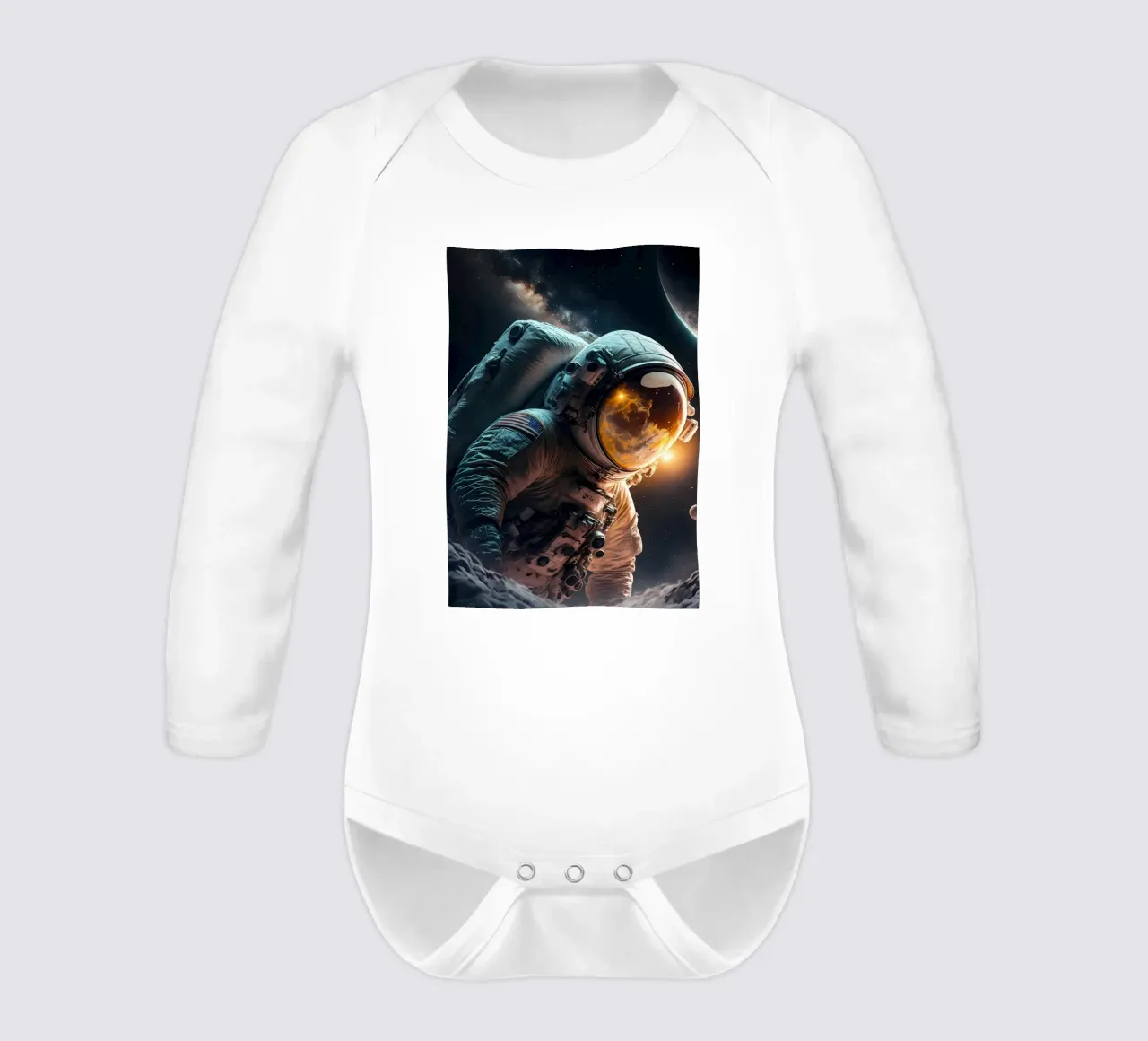 Astronaut in Space long-sleeve baby romper by Mikesell