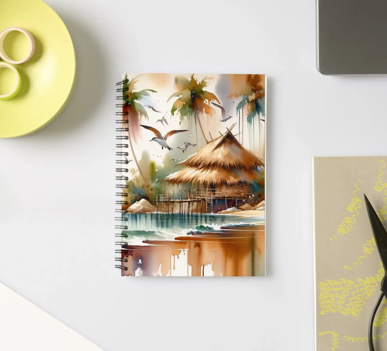 Island Serenity in Abstract Watercolor spiral notebook by Chromatic Fusion Studio