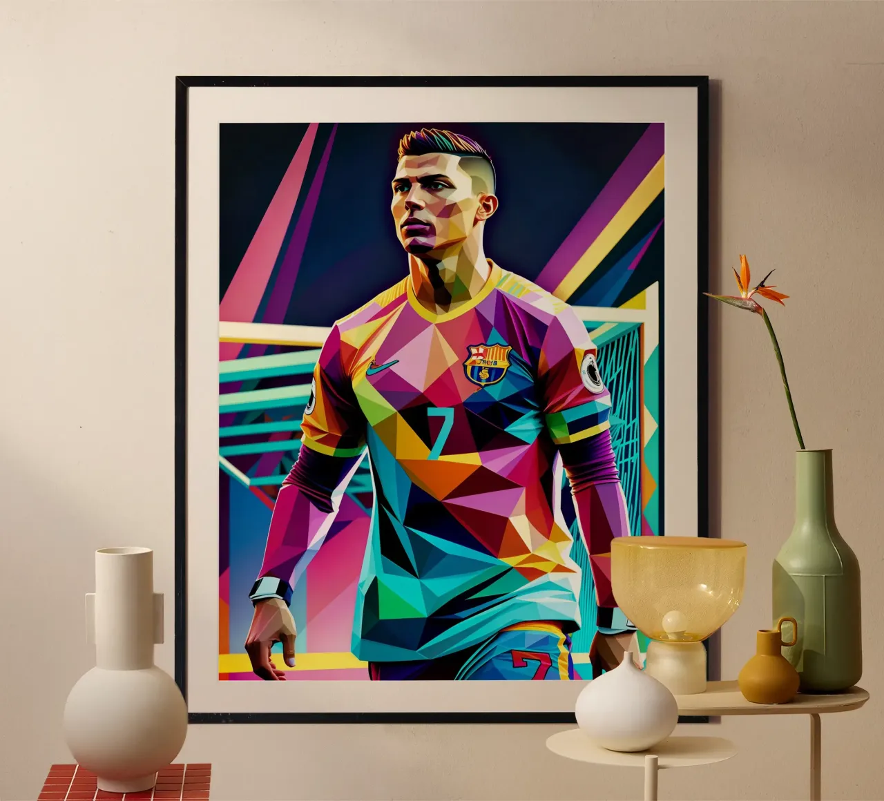 Ronaldo ritratto pop art poster con telaio in plastica da BONANZA