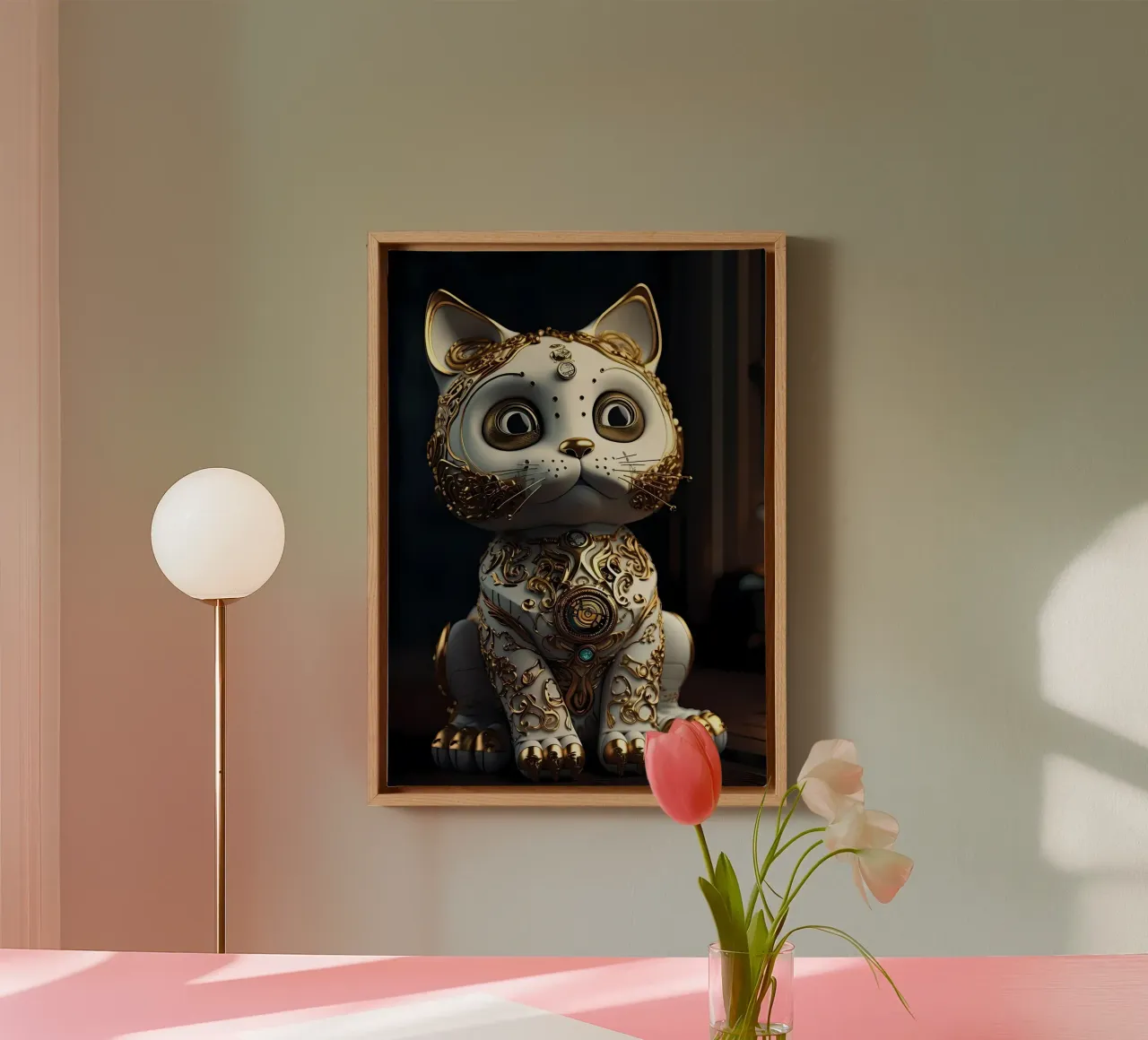 Gelukskat Japan Kunst canvas met Baklijst van Mikesell