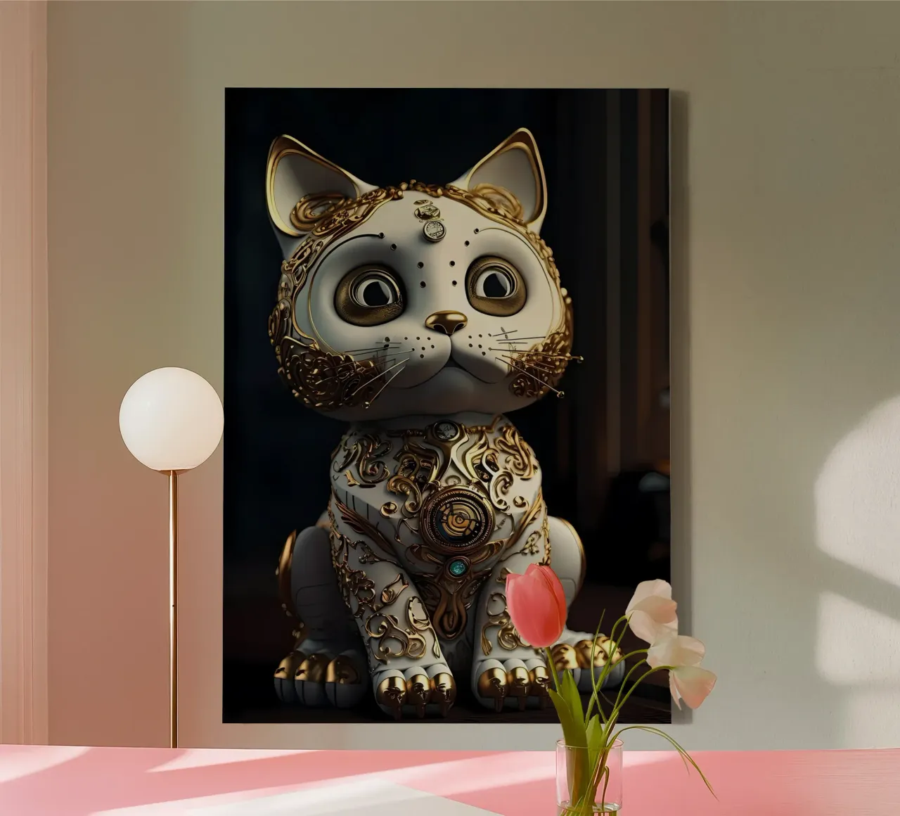 Gelukskat Japan Kunst canvas met Baklijst van Mikesell