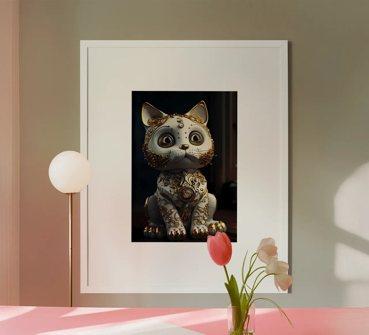 Gatto fortunato Japan Art poster con telaio in legno da Mikesell