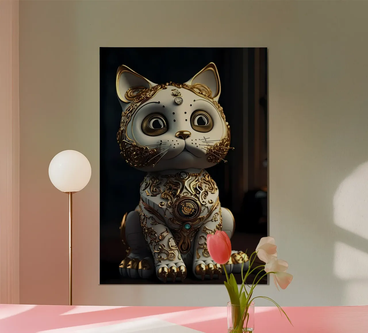 Gatto fortunato Japan Art poster con telaio in legno da Mikesell