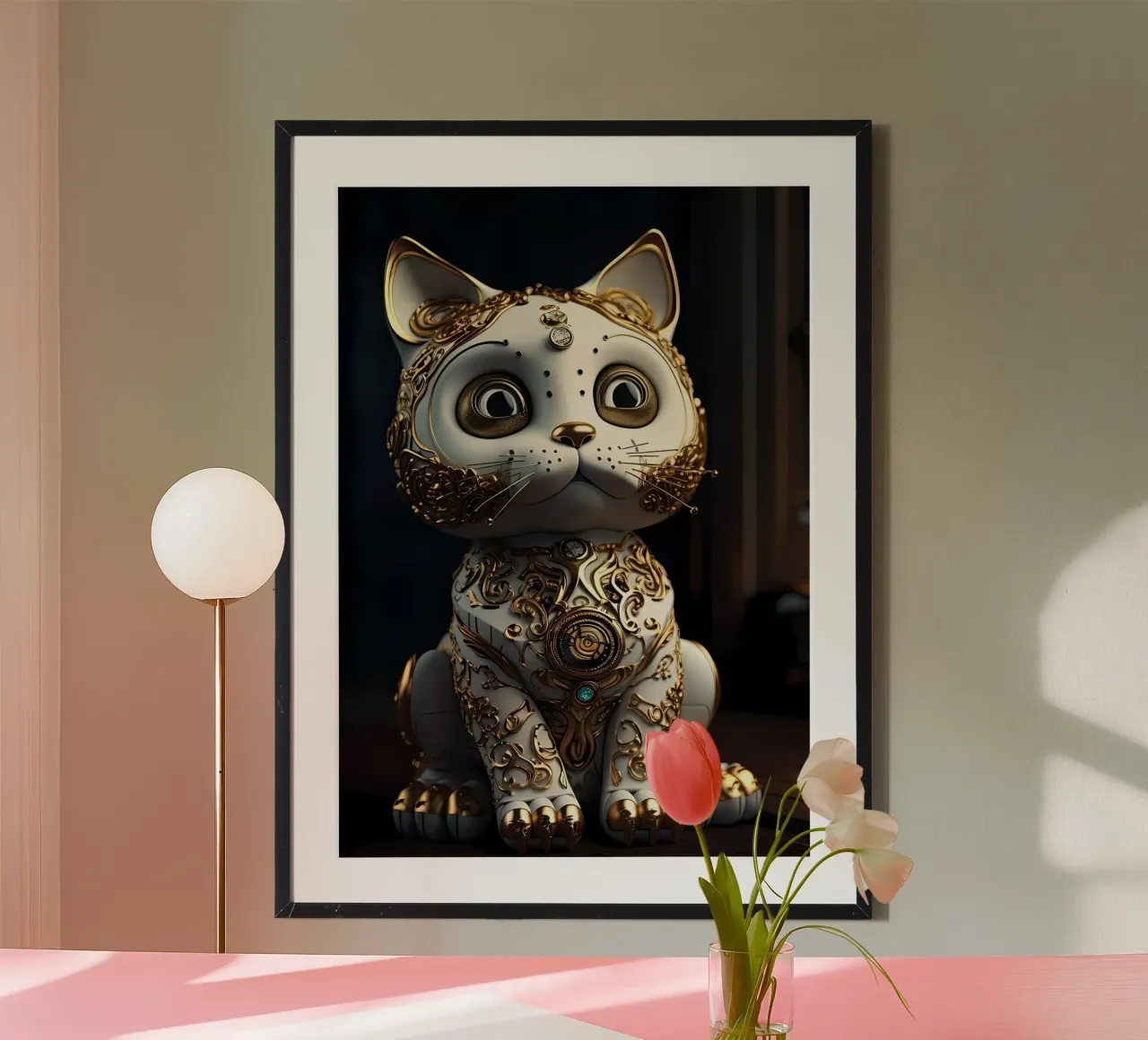 Gatto fortunato Japan Art poster con telaio in legno da Mikesell