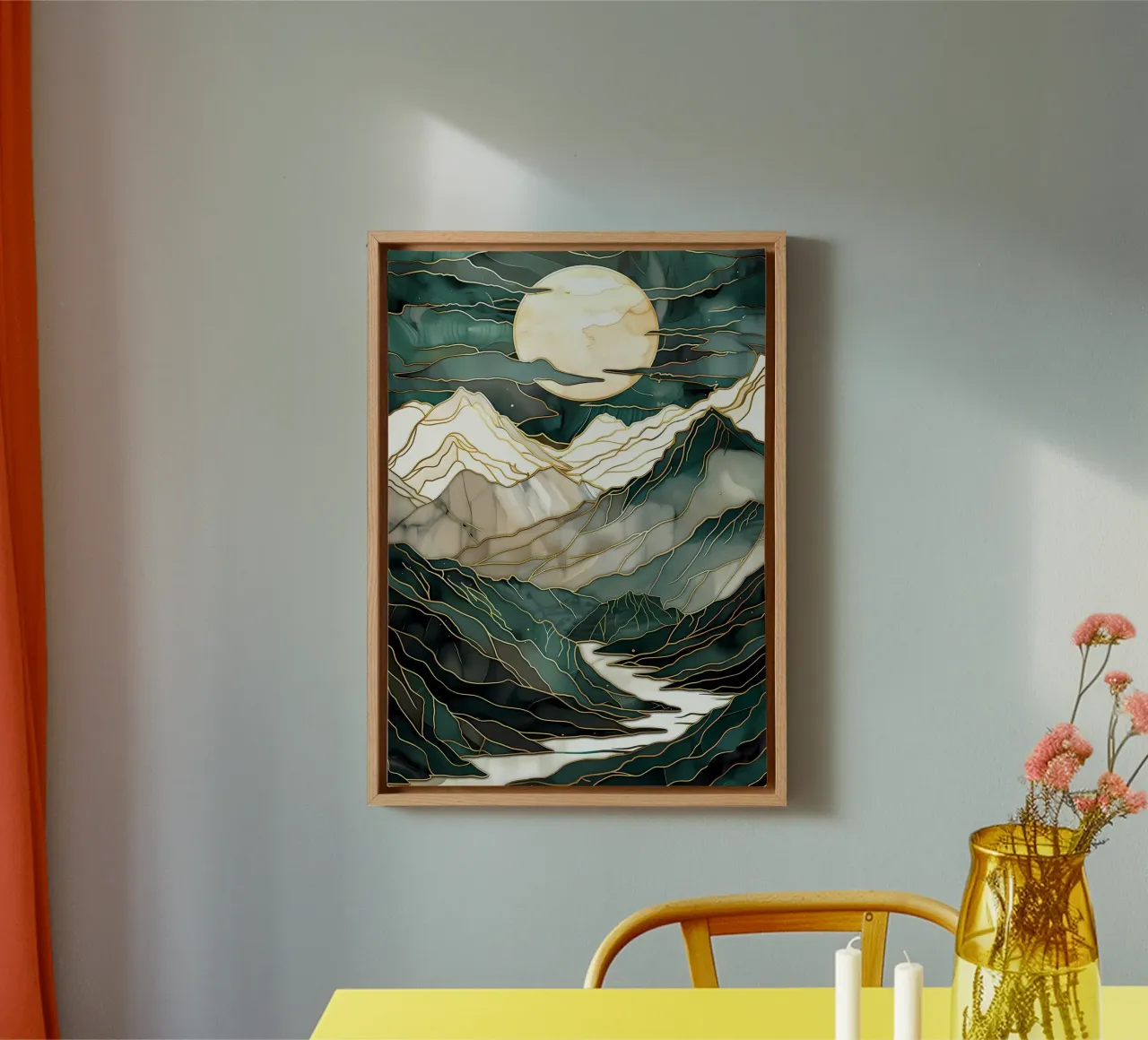 Abstracte bergkunst canvas met Baklijst van Ginnery