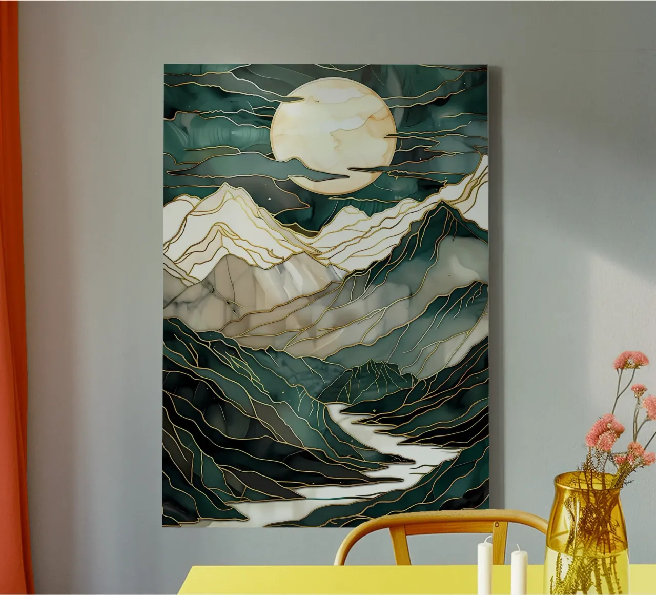 Abstracte bergkunst canvas met Baklijst van Ginnery