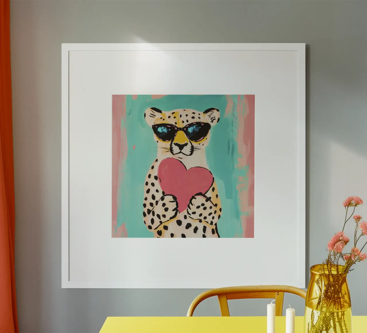 Ghepardo dal cuore amorevole poster con telaio in plastica da Modern Muse