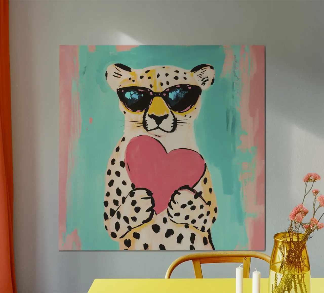Ghepardo dal cuore amorevole poster con telaio in plastica da Modern Muse