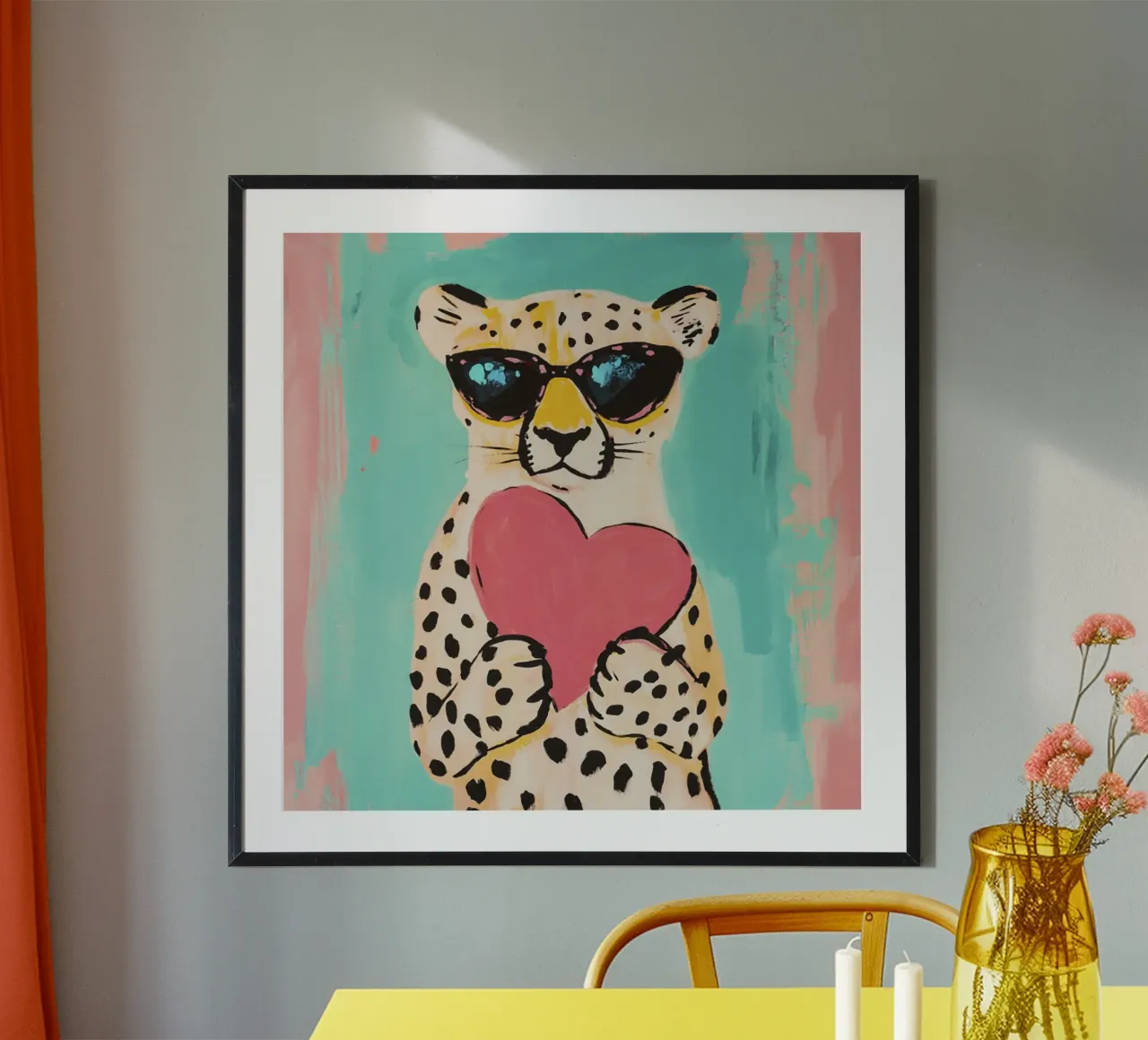 Ghepardo dal cuore amorevole poster con telaio in plastica da Modern Muse