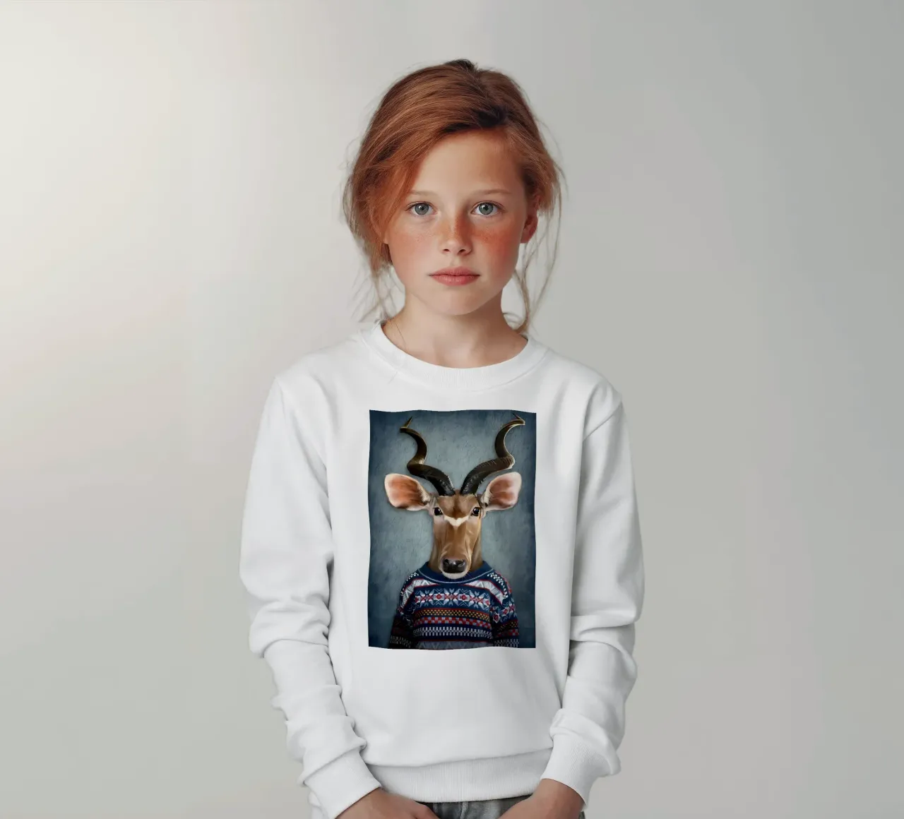Antelope in clothes kids sweatshirt by Delaplane