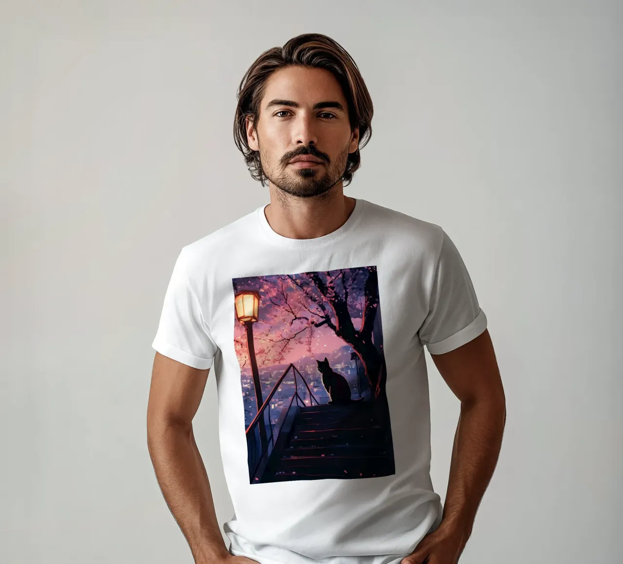 Gatto Albero dei ciliegi in fiore t-shirt da Ginnery