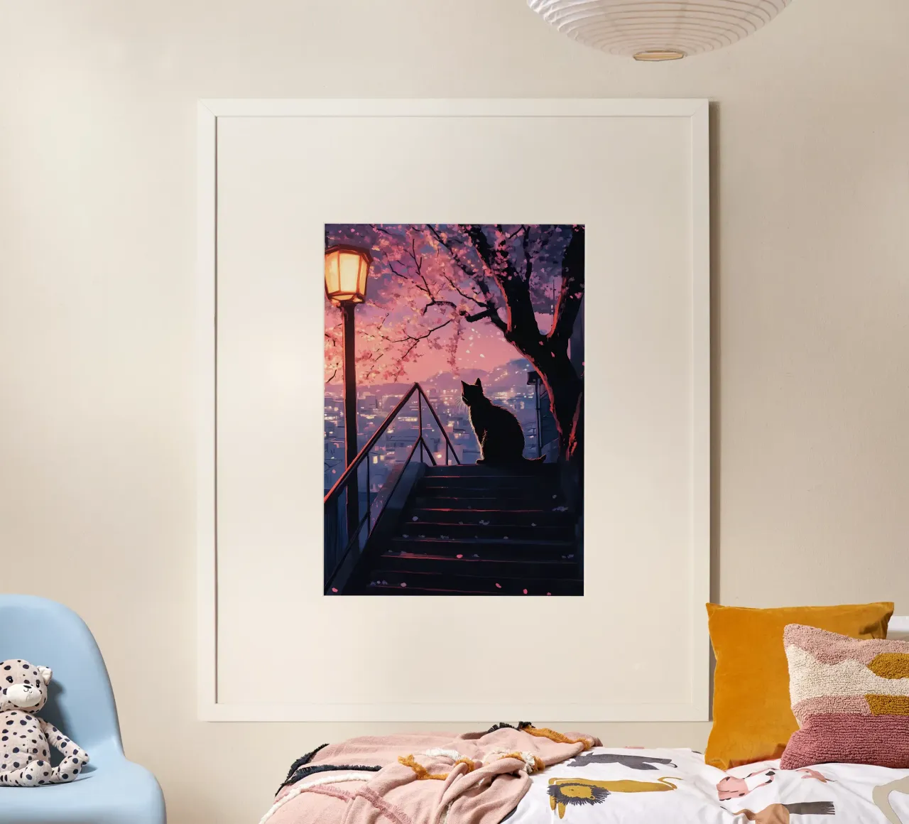 Chat Arbre à fleurs de cerisier poster de Ginnery