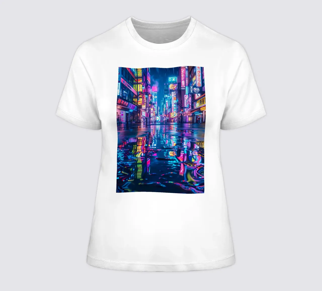 Cyberpunk Neon City women's fitted t-shirt by Ginnery