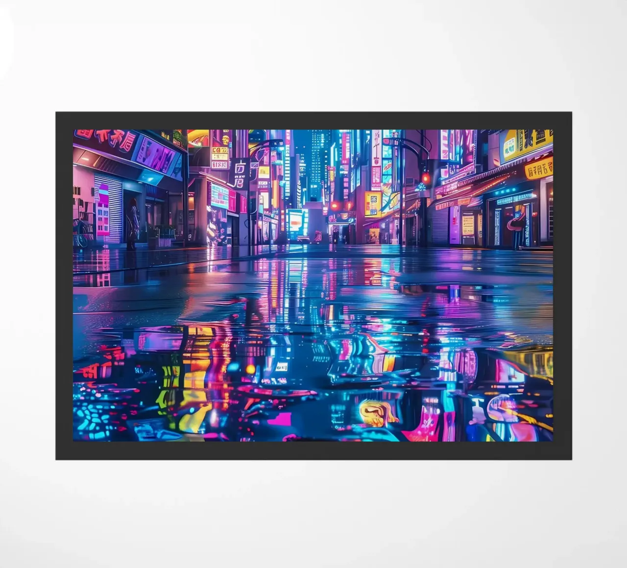 Cyberpunk Neon City doormat by Ginnery