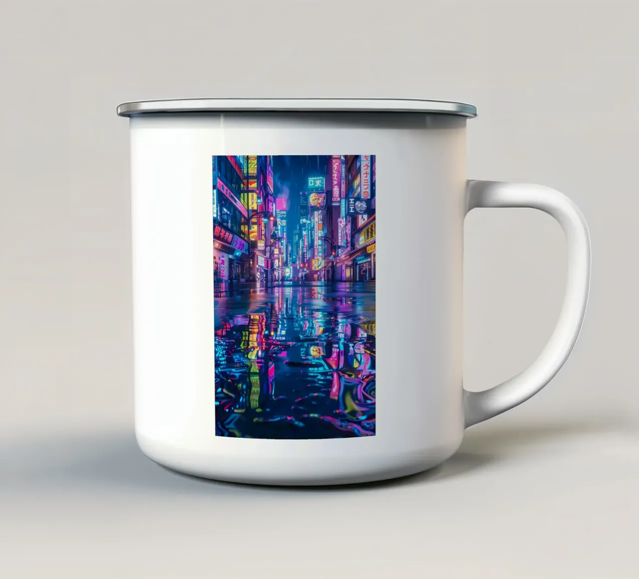 Cyberpunk Neon City tazza in smalto da Ginnery