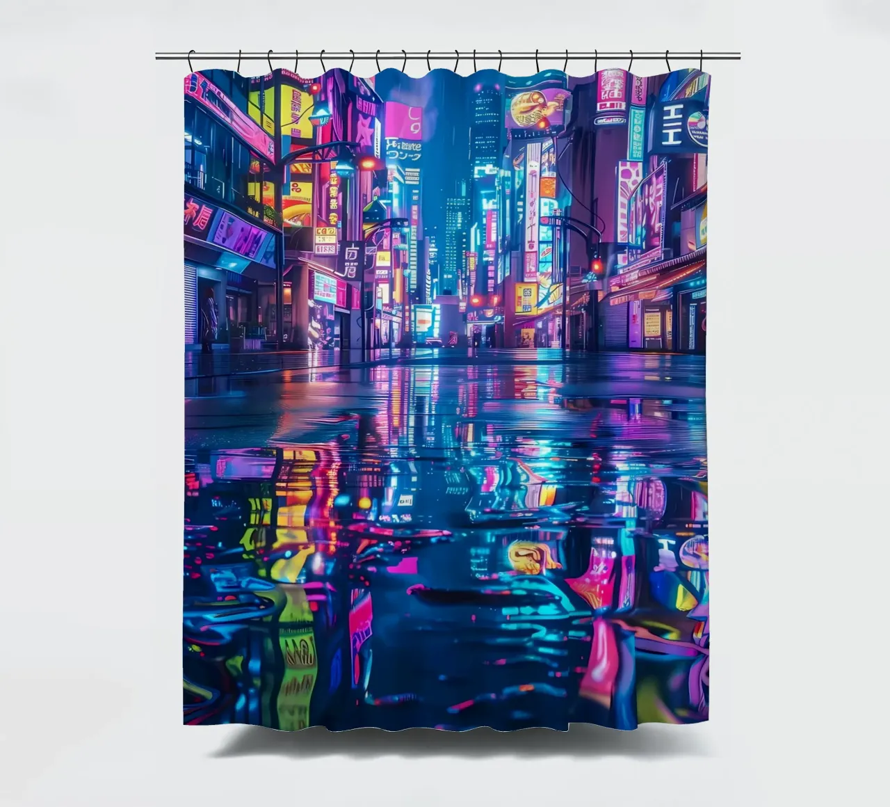 Cyberpunk Neon Stad douchegordijn van Ginnery