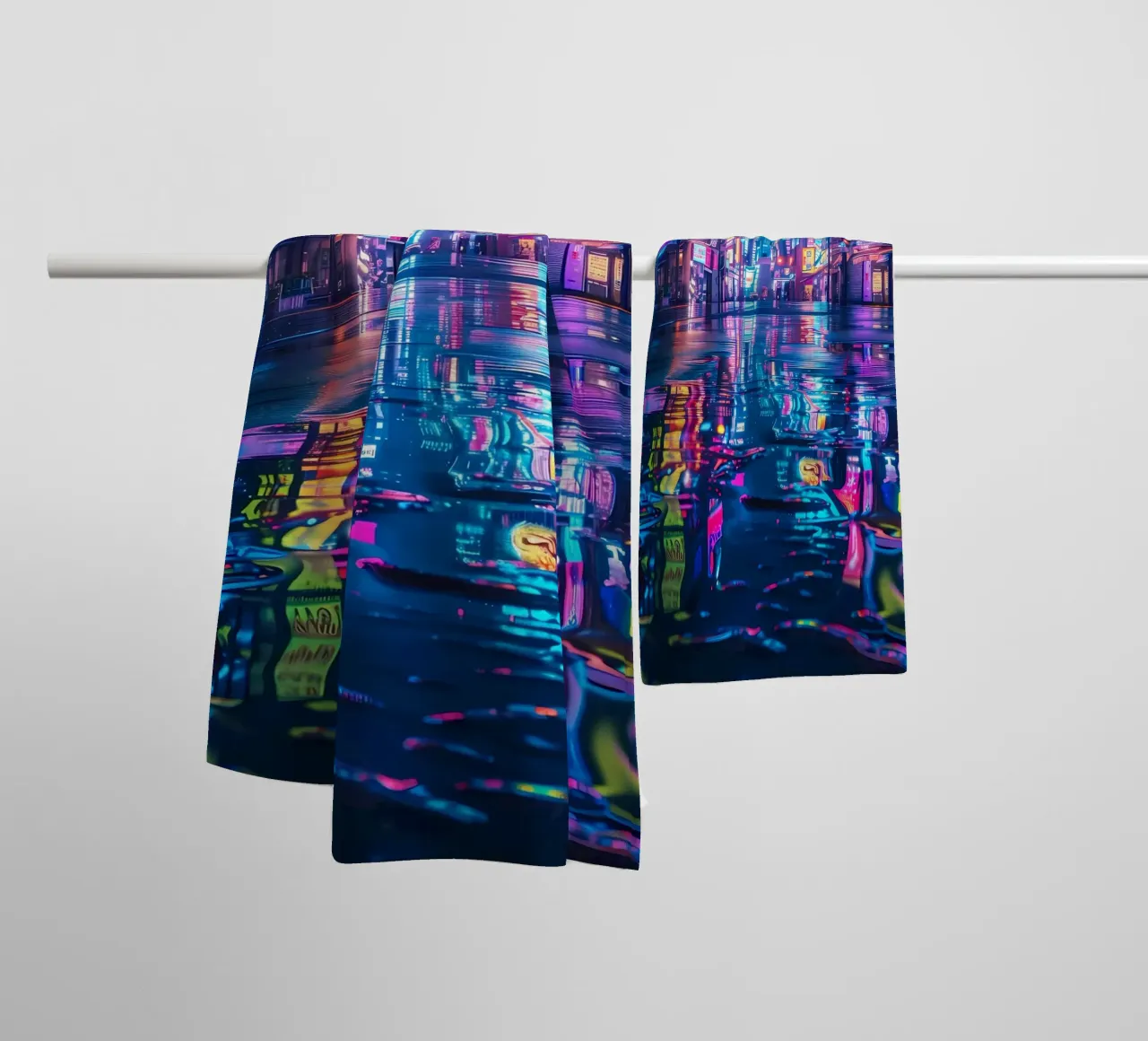 Cyberpunk Neon Stad badhanddoek van Ginnery