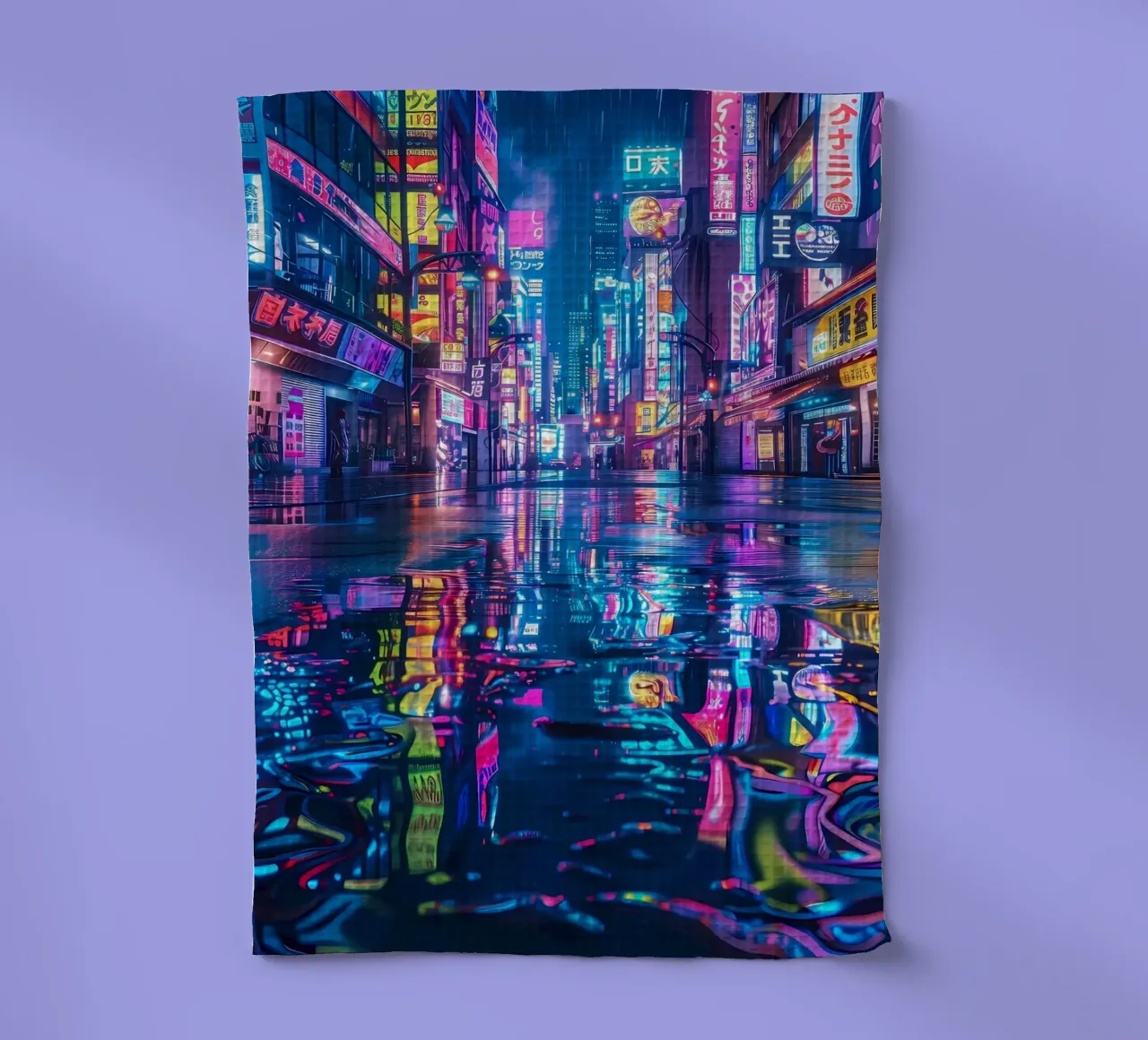 Cyberpunk Neon City Geschirrtuch von Ginnery