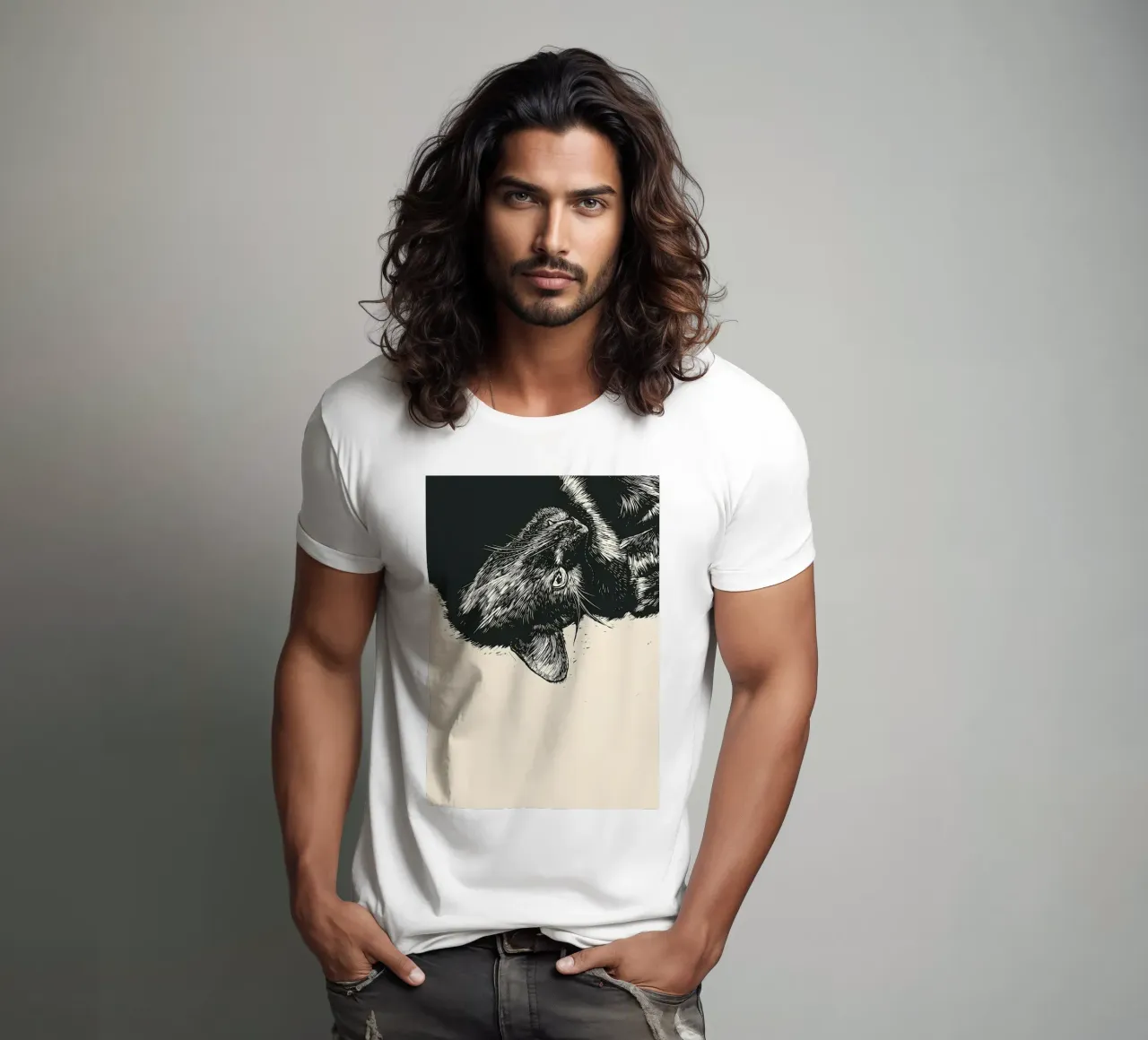 Black Cat Portrait t-shirt by Mikesell