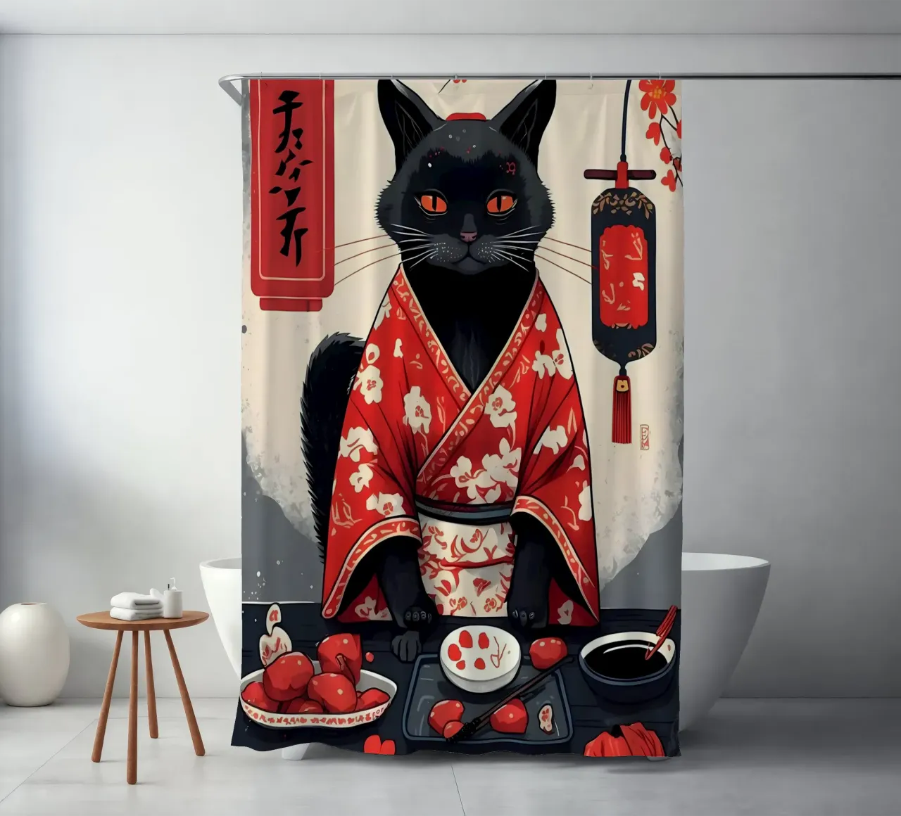 Black Cat Portrait shower curtain by Mikesell