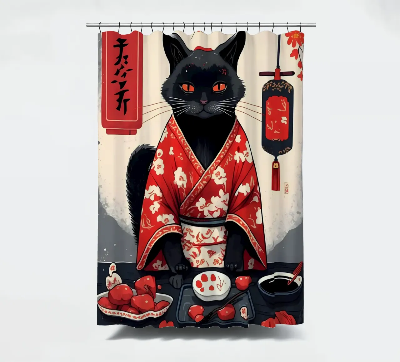Black Cat Portrait shower curtain by Mikesell