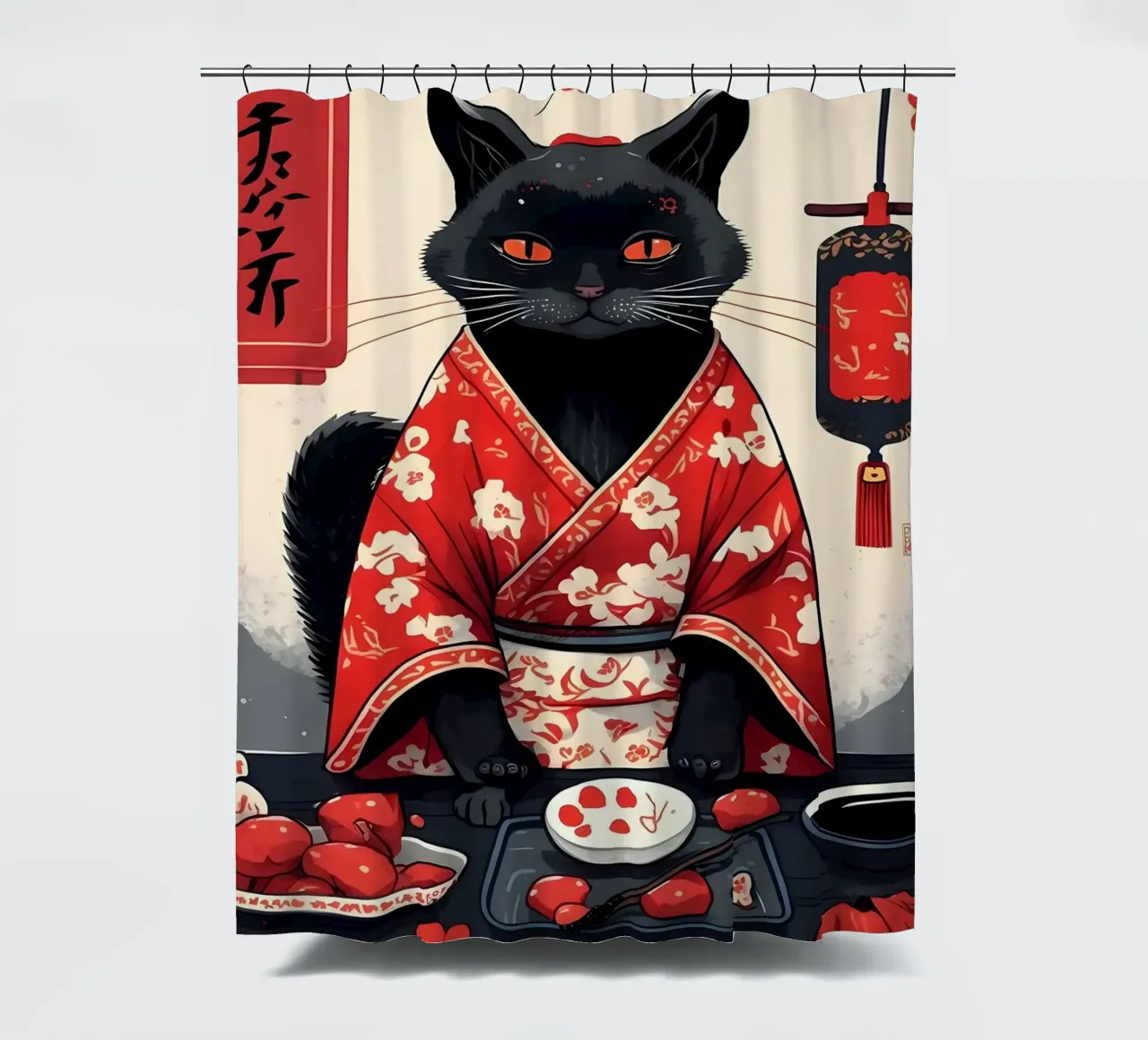 Black Cat Portrait shower curtain by Mikesell