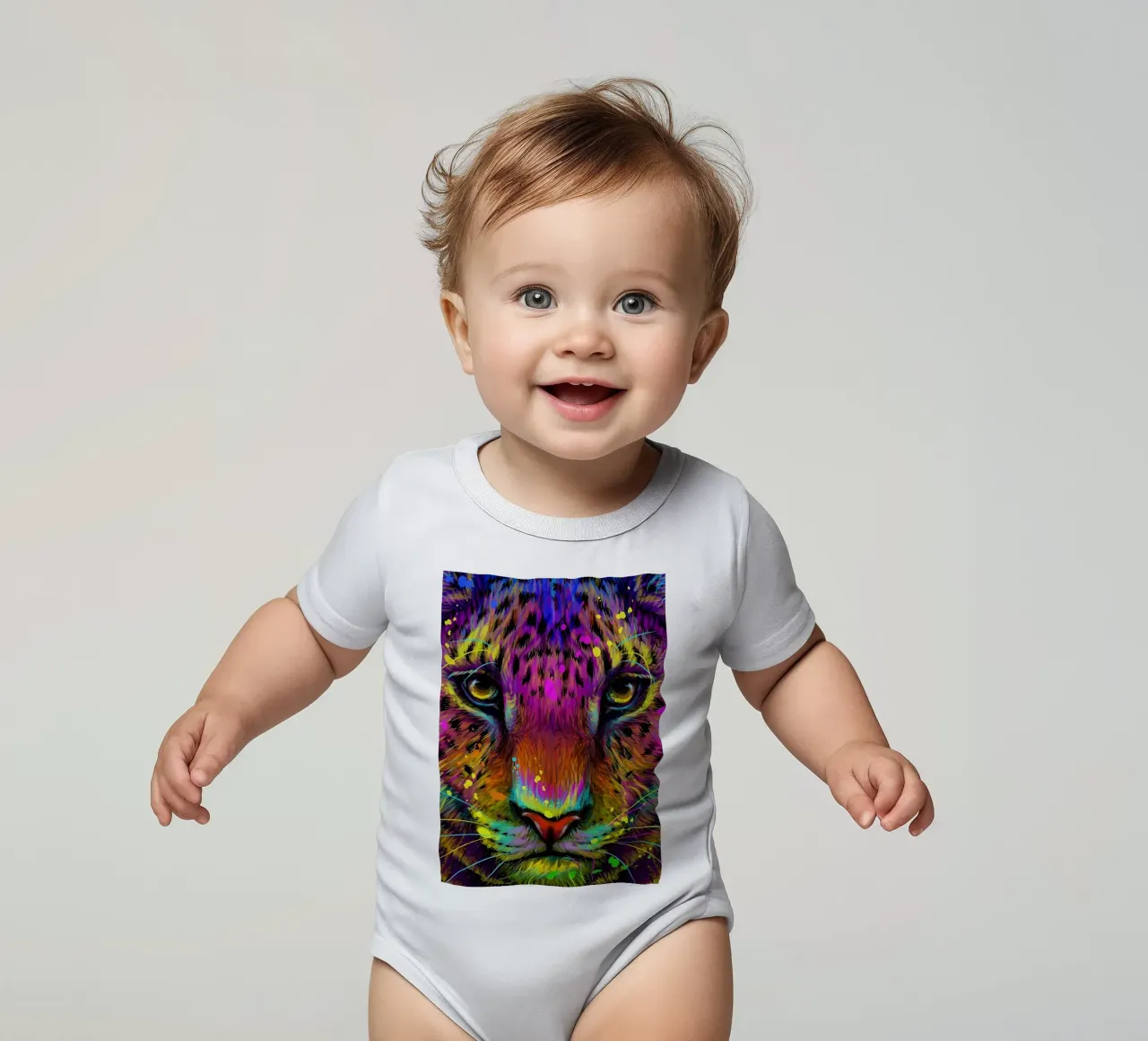 Giaguaro colorato body neonato maniche corte da Delaplane