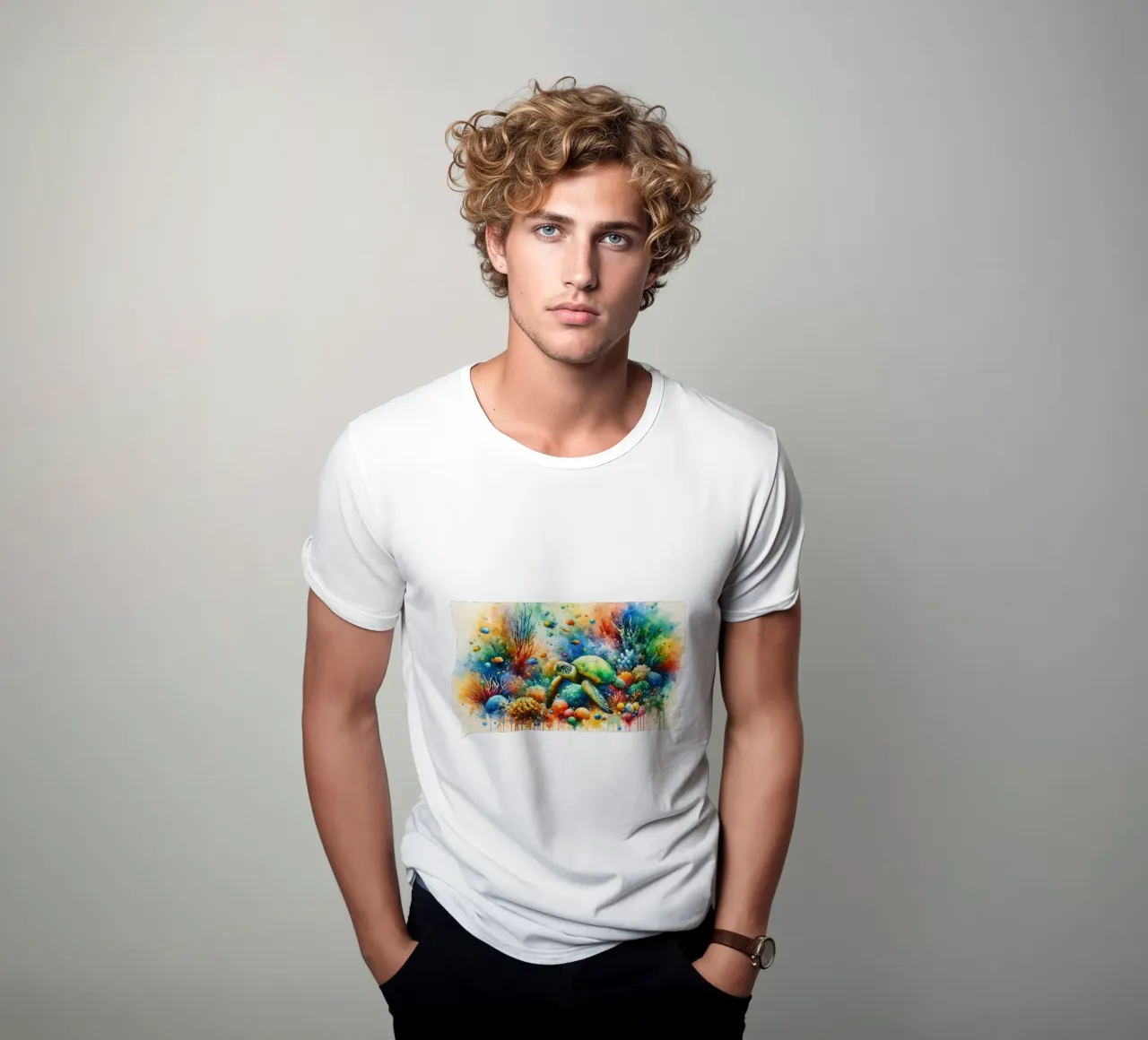 Undersea Encounter Turtle Meets Fish t-shirt by Chromatic Fusion Studio