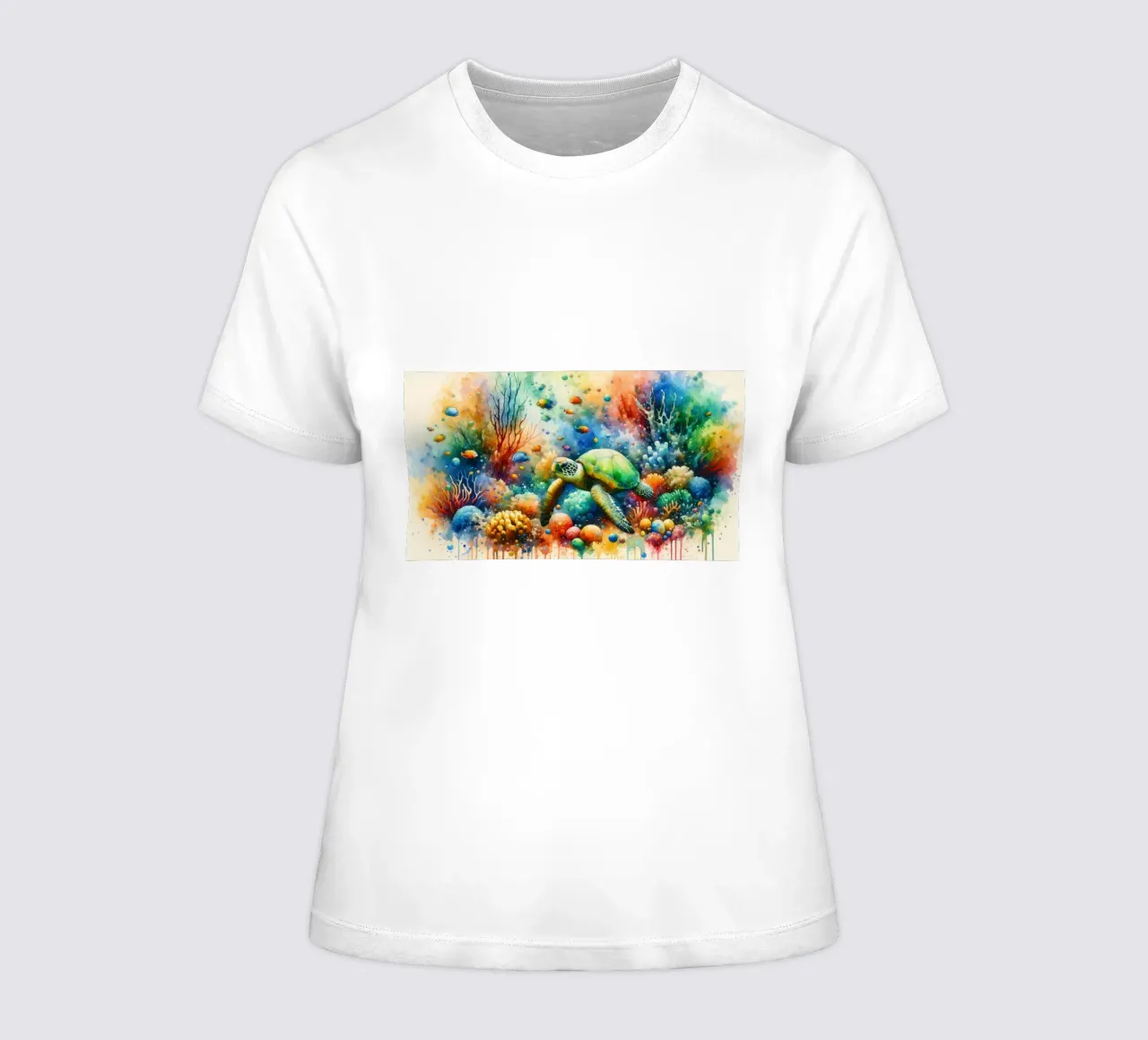 Undersea Encounter Turtle Meets Fish women's fitted t-shirt by Chromatic Fusion Studio