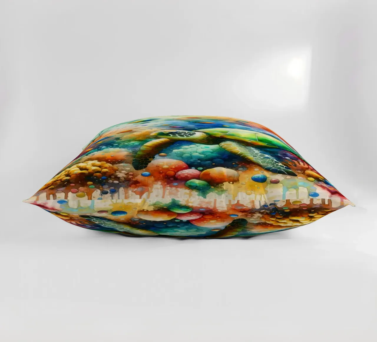 Undersea Encounter Turtle Meets Fish decorative cushion by Chromatic Fusion Studio