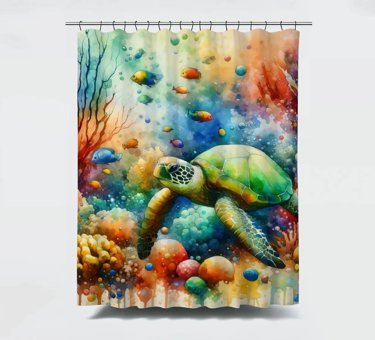 Undersea Encounter Turtle Meets Fish shower curtain by Chromatic Fusion Studio
