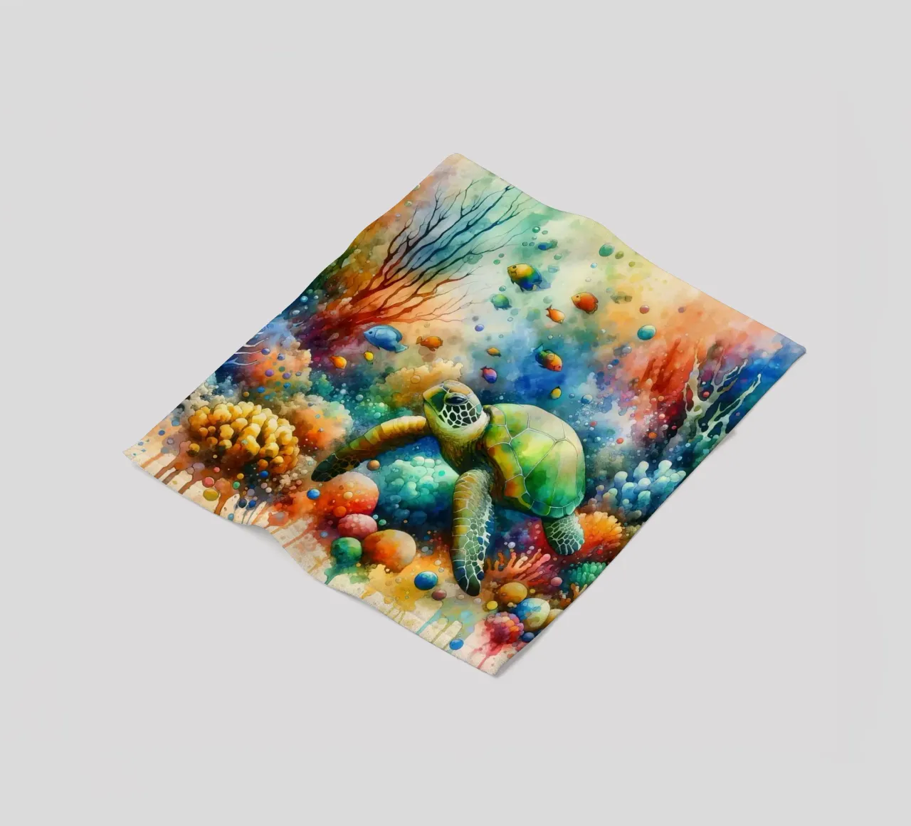 Undersea Encounter Turtle Meets Fish fleece blanket by Chromatic Fusion Studio