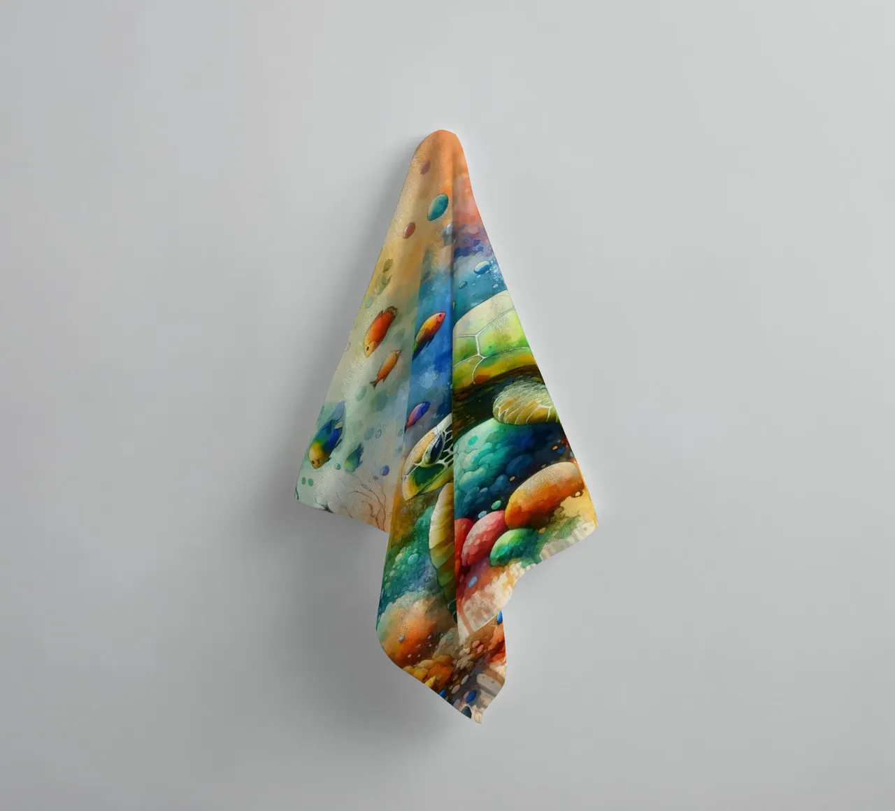 Undersea Encounter Turtle Meets Fish towel by Chromatic Fusion Studio
