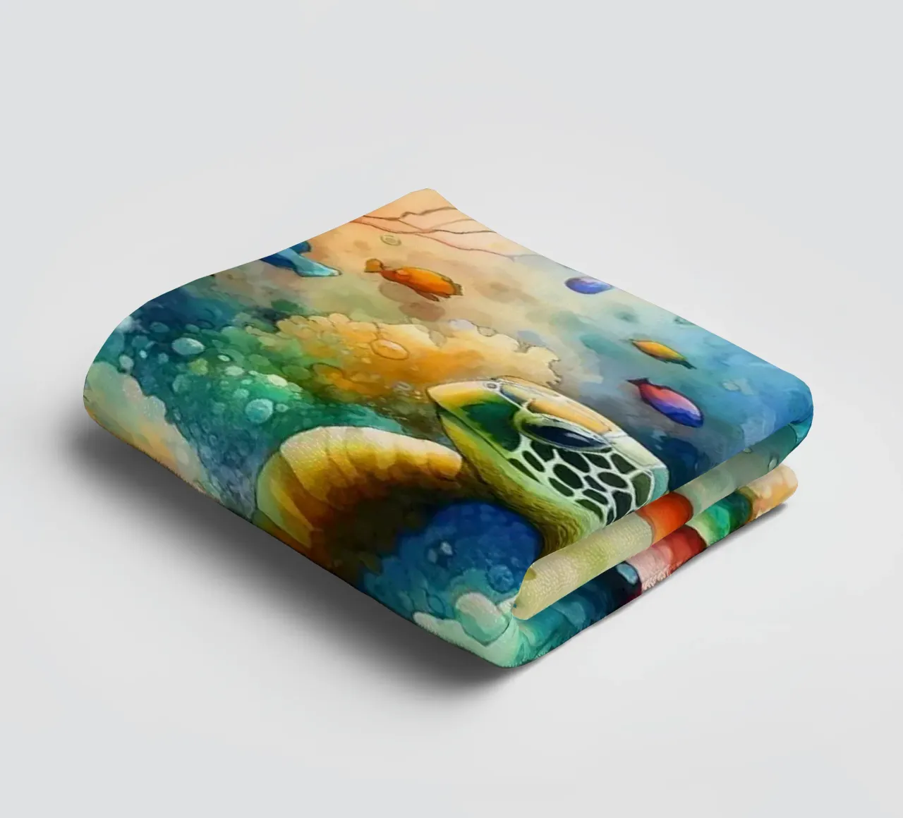 Undersea Encounter Turtle Meets Fish towel by Chromatic Fusion Studio