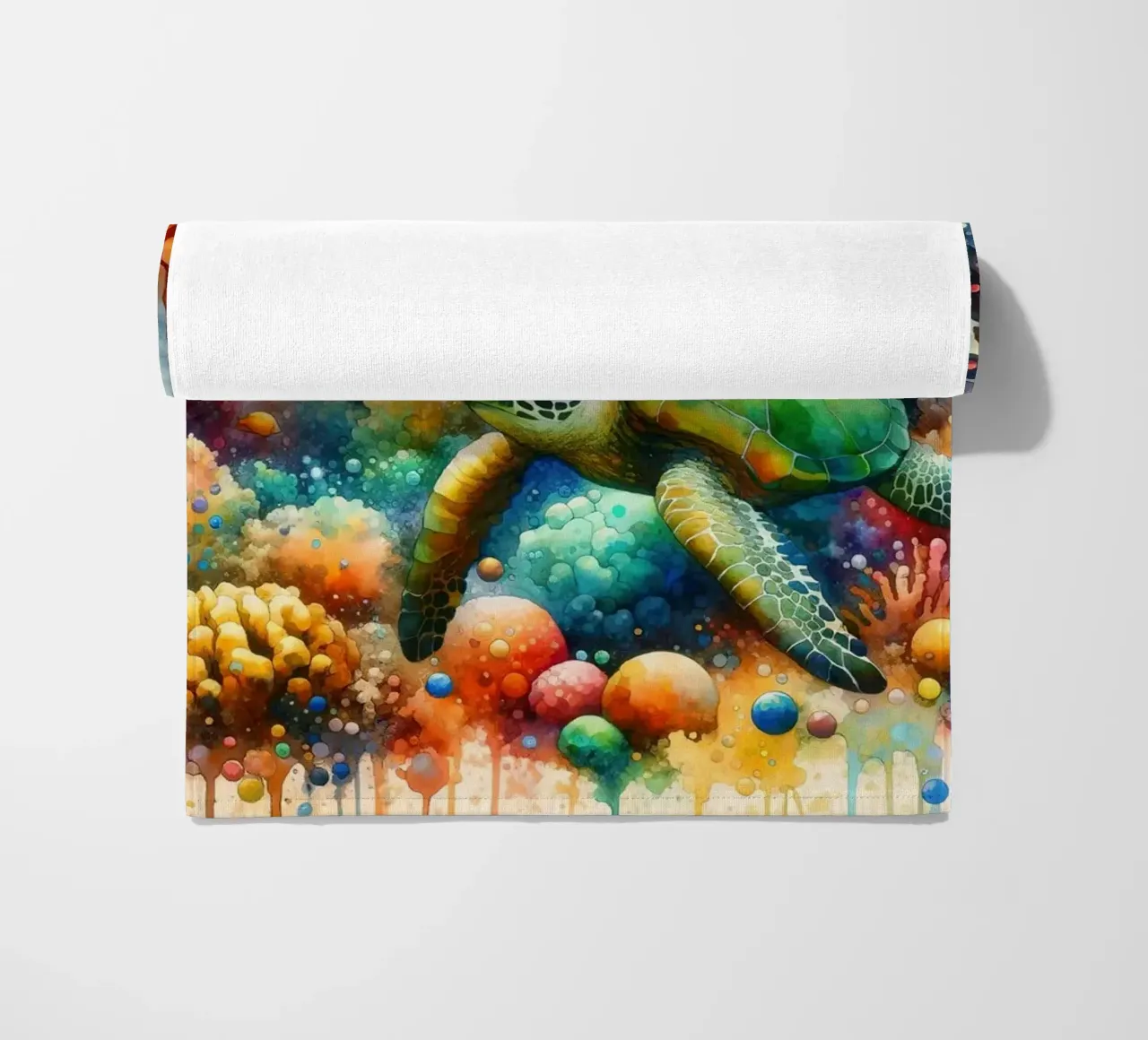 Rencontre sous-marine entre une tortue et un poisson serviette de plage de Chromatic Fusion Studio