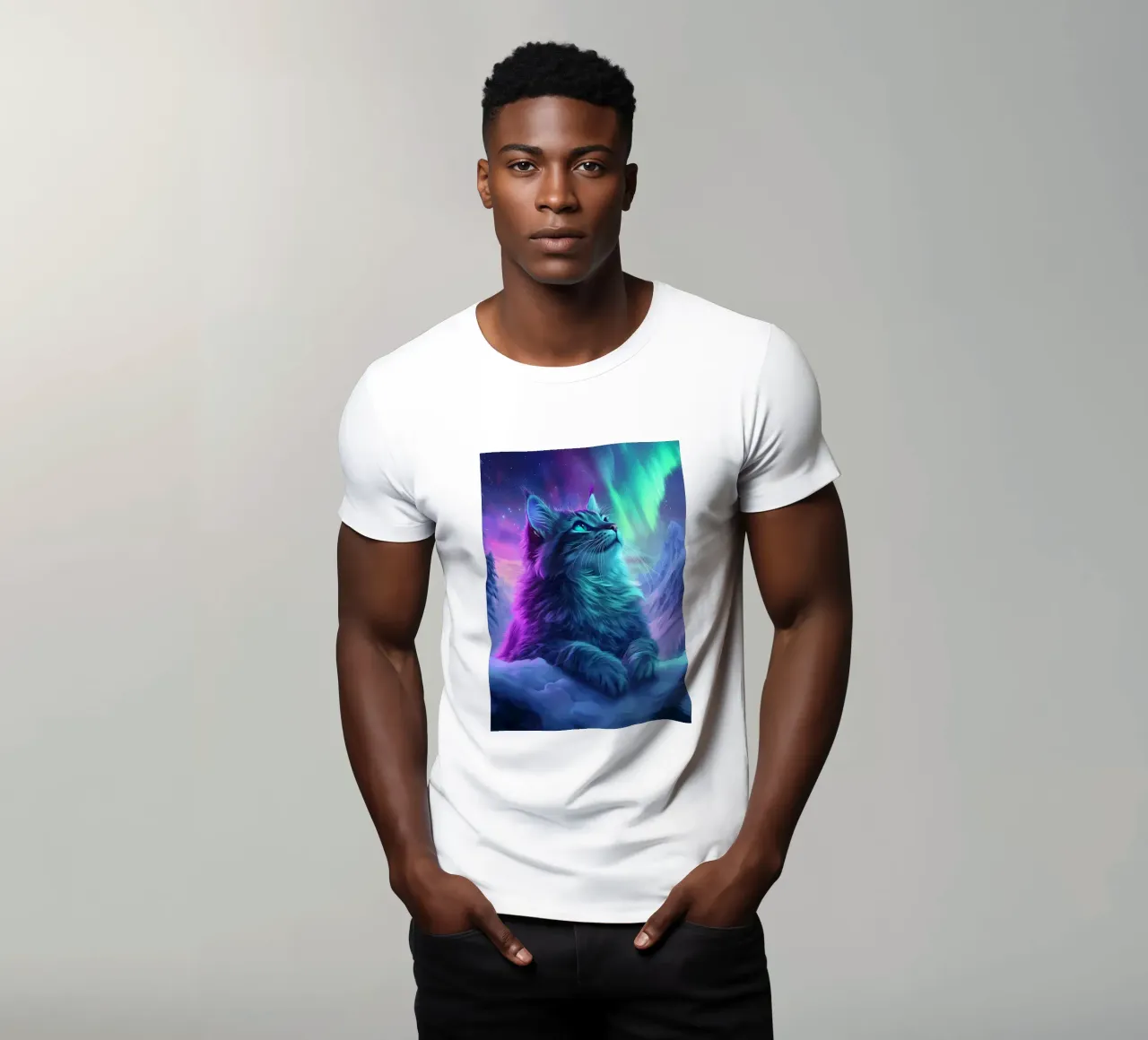 Gatto dell'aurora boreale t-shirt da Ginnery