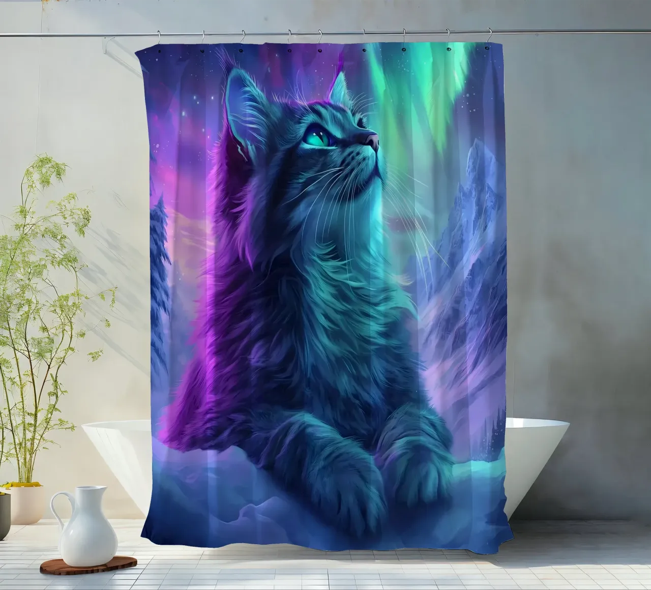 Nordlicht Katze Duschvorhang von Ginnery