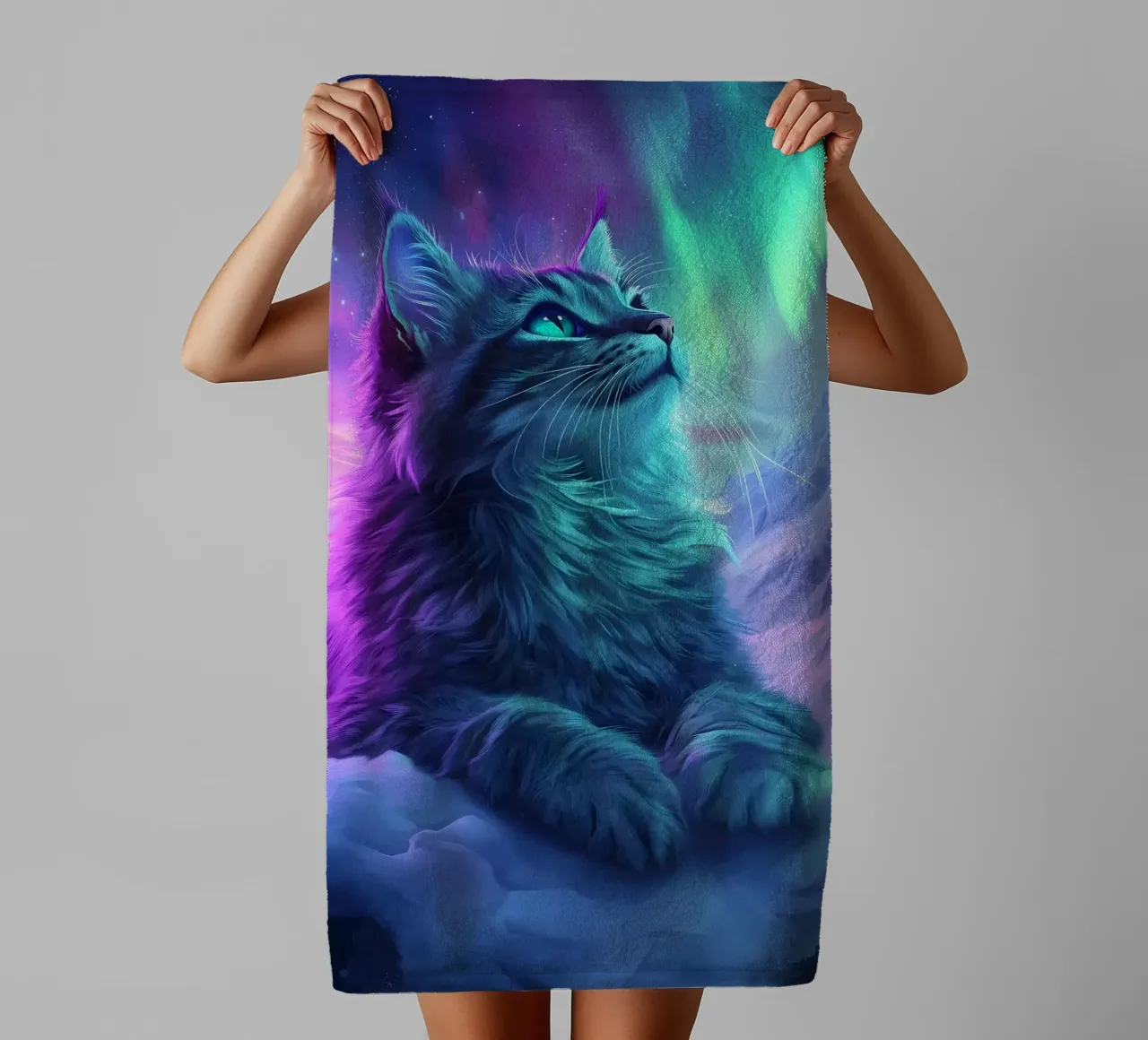 Gatto dell'aurora boreale asciugamano da bagno da Ginnery