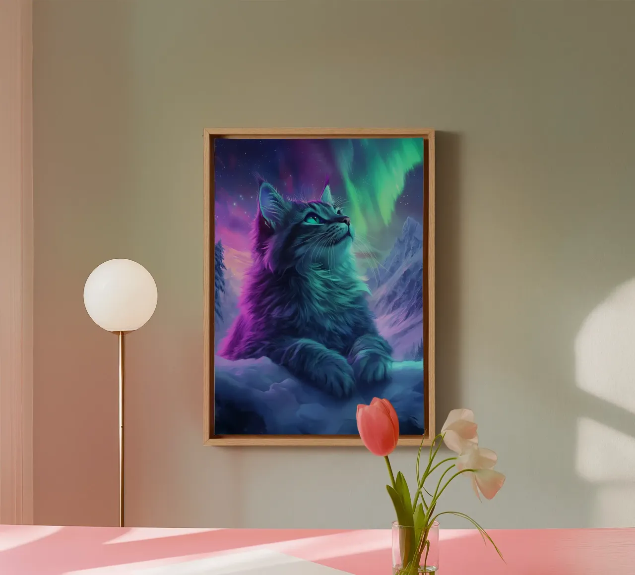 Noorderlicht Kat canvas met Baklijst van Ginnery