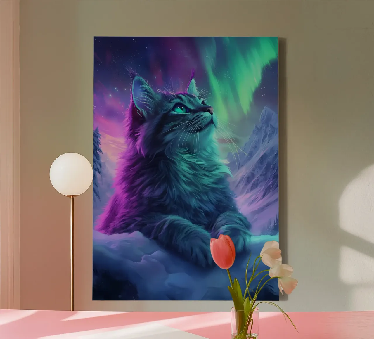 Noorderlicht Kat canvas met Baklijst van Ginnery