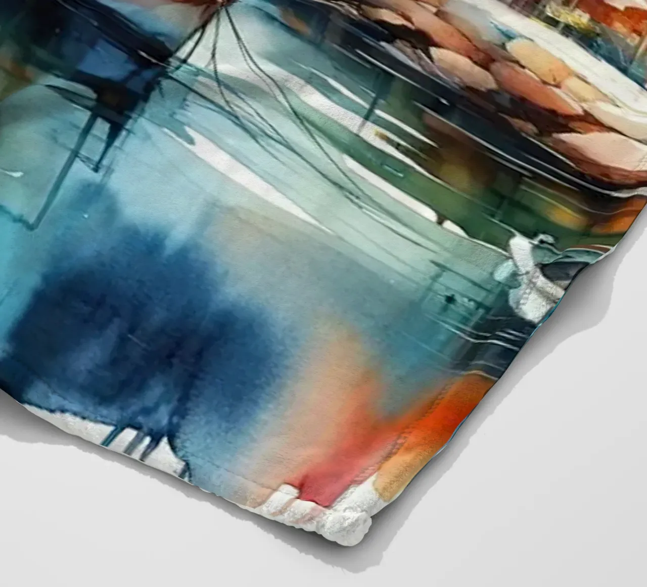 Seaside Village Tranquility fleece blanket by Chromatic Fusion Studio