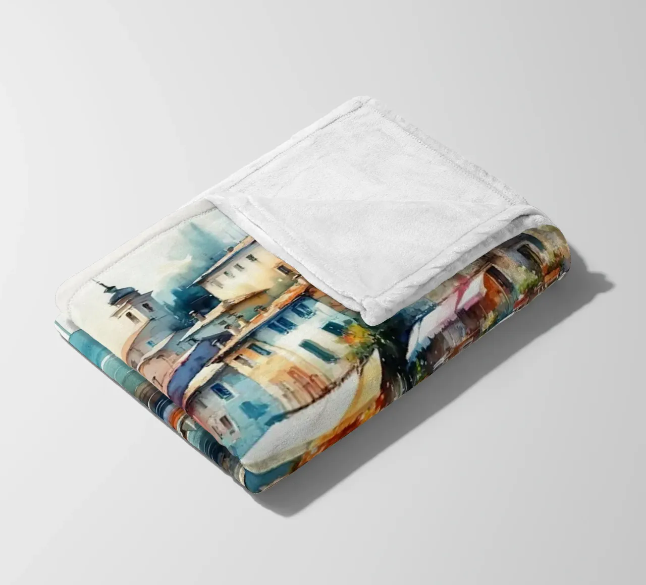 Seaside Village Tranquility fleece blanket by Chromatic Fusion Studio
