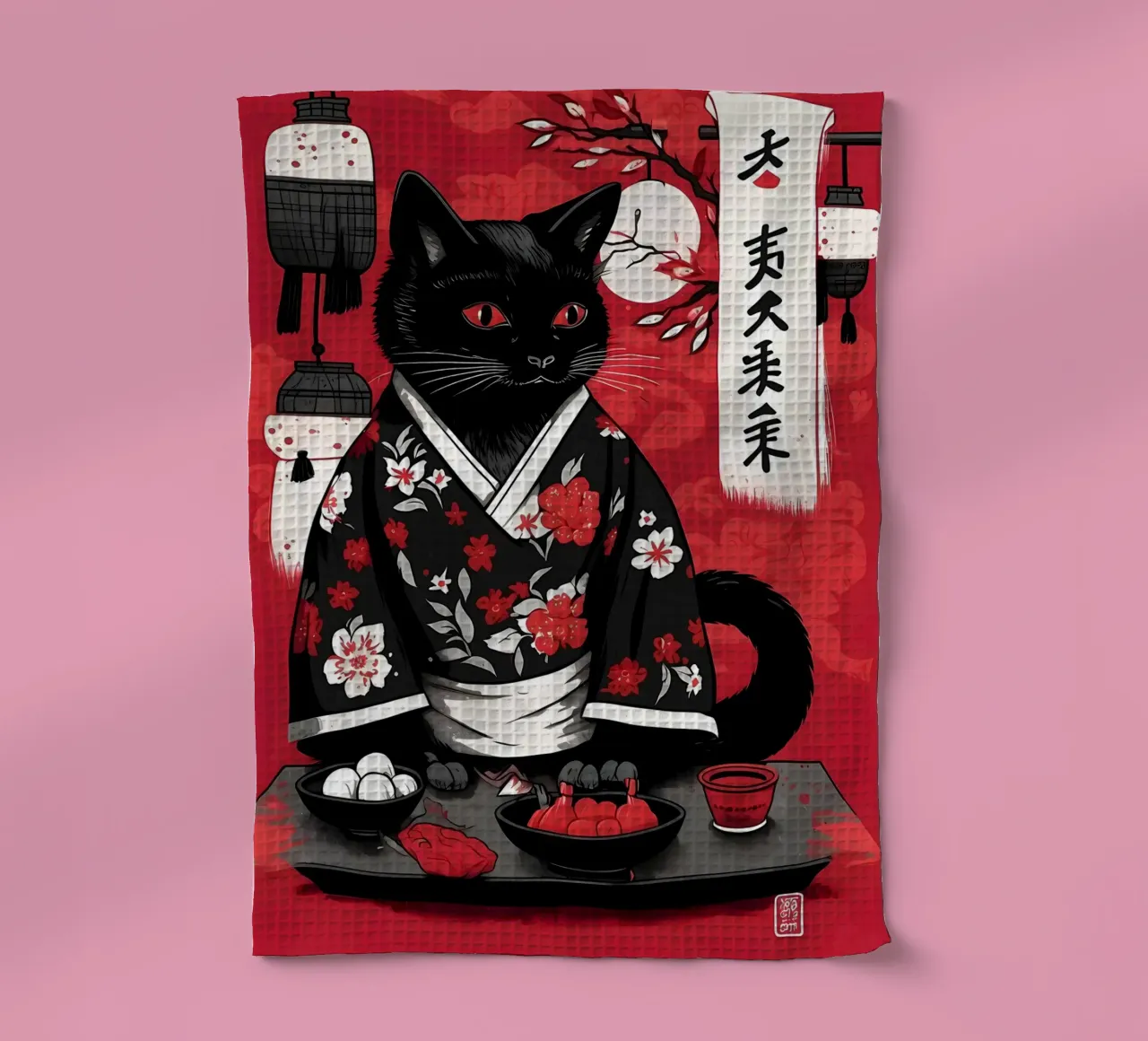 Ritratto di gatto nero canovaccio da cucina da Mikesell