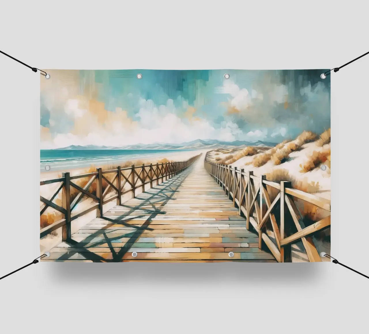 Sentiero appartato sulla spiaggia in Sussurri d'acquerello telo in pvc da Chromatic Fusion Studio